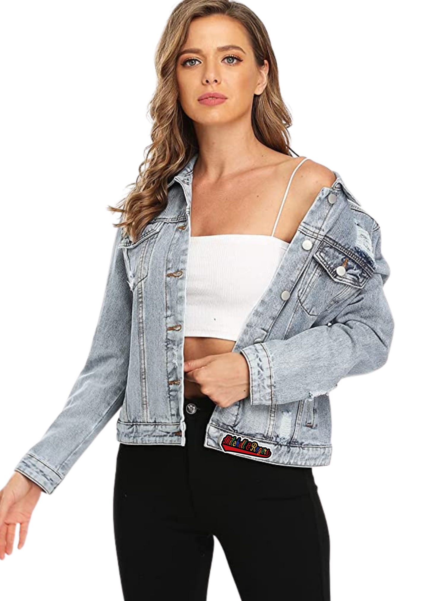 Mitchell & Rogers Women's Distressed Motorcycle Jean Jacket